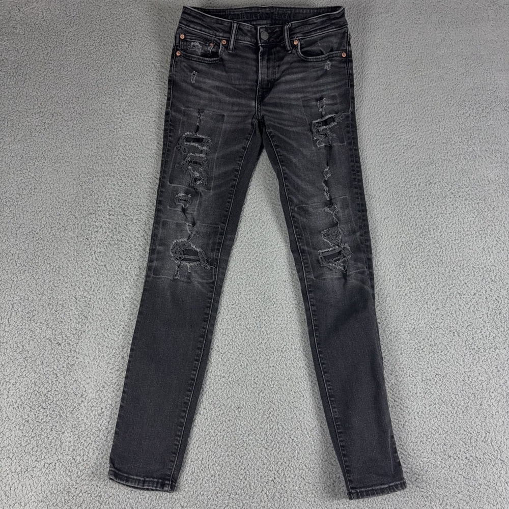 American Eagle Jeans Mens 30x34 Black Skinny Fit Airflex Medium Wash Preppy